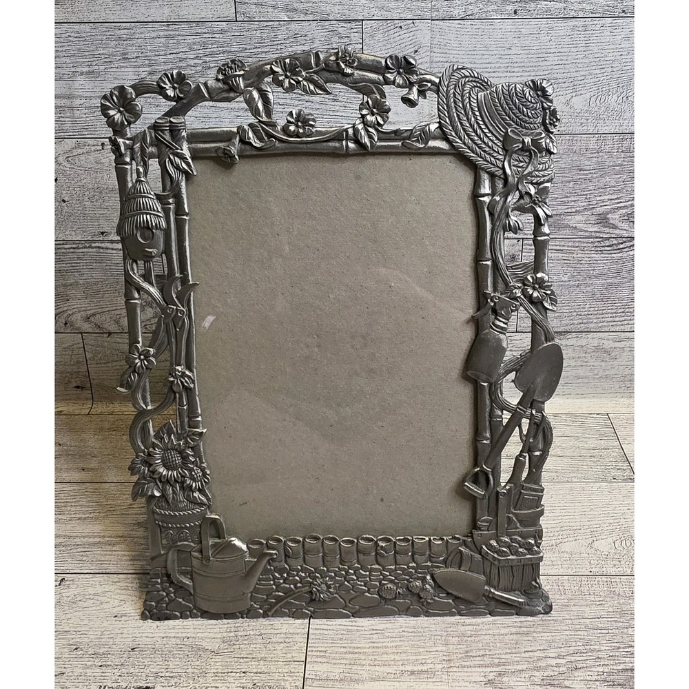 Garden Gardener Silver Tone Photo Frame Holds 4" X 6" Picture Vintage